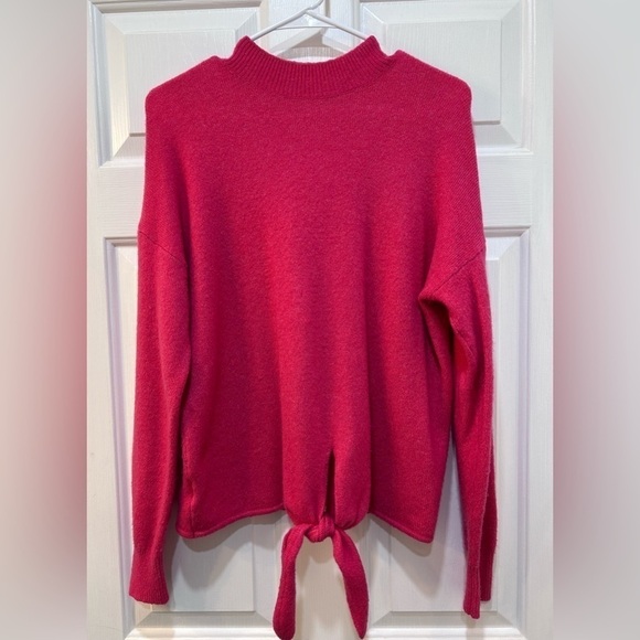 LOFT Sweaters - Loft Wool Blend Mock Neck Sweater Pink Long Sleeve Front Tie Women's Size M